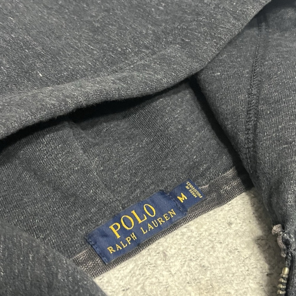 Polo Ralph Lauren Full Zip Hoodie Sweatshirt Men's Medium Gray Distressed - Picture 3 of 8